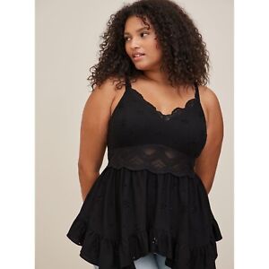 Torrid Black Babydoll Eyelet With Lace Detail Top Womens Plus Size 4 4X Rayon