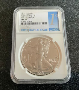 2021 $1 NGC MS70 SILVER EAGLE T-2 FIRST DAY OF ISSUE FDOI TYPE 2 FDI 1 OZ .999