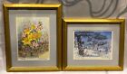 2 Vintage Robert Laessig Prints Spring & Winter Signed Gilt Framed Floral Pair