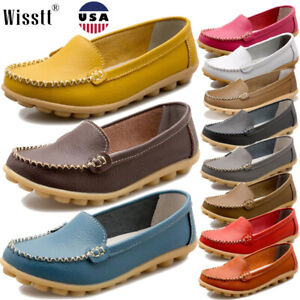 Womens Driving Loafers Shoes Leather Walking Flats Slip On Casual Moccasins Size