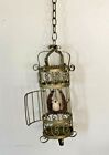 Vintage Round Gold Painted Decorative Wire Birdcage w/ fake Bird Hanging Footed