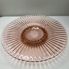 Pink Cake Plate Stand ,Ribbed, Bubble Footed Depression Glass Hocking 12.25