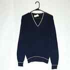 Kennington V Neck Sweater Mens S Blue Ribbed Knit Pullover 70s Vintage
