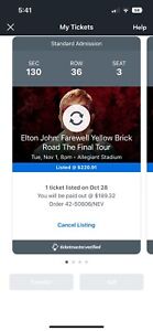 4X Elton John Las Vegas November 1 Sec. 130 Row 36 Farewell Tour