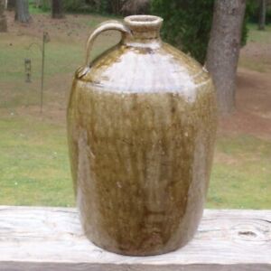 Antique REINHARDT Catawba Valley NC Southern Pottery Green Alkaline 2 Gallon JUG