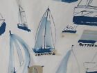 Vintage Ocean Blue Sail Boats Nautical Barkcloth Cotton Fabric NEVER USED