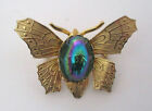 Vintage Iridescent Peacock-Blue Glass Cabochon Butterfly Brooch