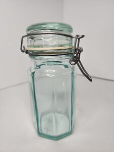 Vintage Hermetic Green Tint Glass Canister Food Storage Jar Made In Italy 6.25
