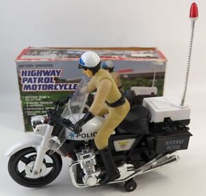 Vintage Highway Patrol Motorcycle Battery Operated Toy Chips Made Hong Kong