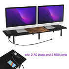 Dual Monitor Stand Riser Wood Computer Monitor TV Stand with Charging & USB Port