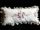 Vintage Rectangle Floral Satin Embroidered Ribbon Work Victorian Style Pillow