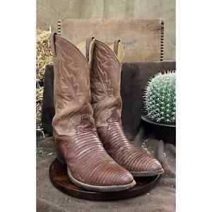 Justin Men - Size 11.5EE - Vintage Brown Lizard Cowboy Boots Style 8303