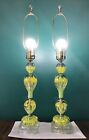 PAIR Vintage MCM ST CLAIR Art Glass Yellow Flower Paperweight Table Lamps 34
