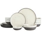 Rhinebeck Double Bowl Dinnerware Set, Service for 4 (16pcs), White and Black