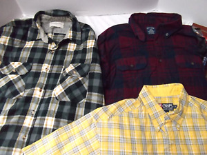 Lot 3 plaid shirts L long short sleeve flannel double 2 flap button pocket MINT