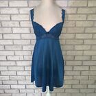 VTG Olga Semi Sheer Teal Blue Nylon/Scalloped Lace Padded Slip Dress Size 34 B