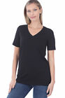 Zenana Plain Short Sleeve T Shirt V-Neck Top Stretch Cotton Tee Women Loose Fit