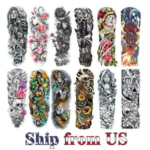 Temporary Tattoo Stickers Waterproof Full Arm Body Art Fake Colorful Tattoos US