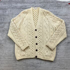 Vintage Blarney Woollen Mills Cardigan Sweater L Beige Aran Ireland Fisherman