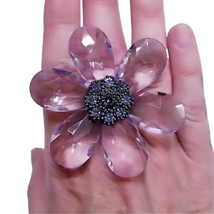 Extra Large Womens Purple Teardrop Crystal Flower Stretch Fashion Cocktail Ring