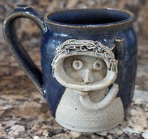 New ListingVintage Fun 3D Mug Cup Stoneware Pottery-Folk Art 1986 SNORKEL SCUBA FACE-SIGNED