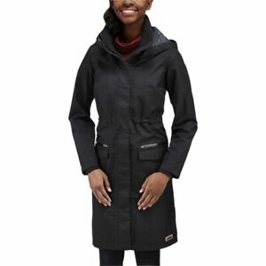 Merrell Windswept Rain Jacket Womens Medium M 8 10 Black Hooded Trench Coat Zip