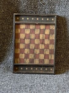Primitive Decorative Wooden Checkerboard 9” x 6.5” x .75”