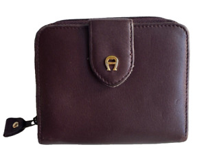 Vintage Etienne Aigner Burgundy Leather Wallet Zip Coin Purse Bifold Money Bag
