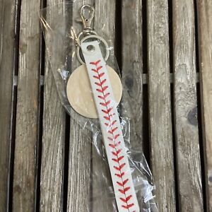 Faux Leather Wrist Lanyard Baseball Sport Keychain Craft Blank