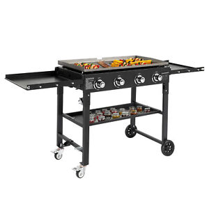 35 Inch Gas Griddle Cooking Station 4 Burner Flat Top Gas Grill Propane Fuelled
