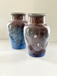 Set Of 2  DULY MITCHELL CRYSTALLINE ART POTTERY PURPLE  BLUE Vases