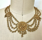 VINTAGE 1960s Indian drapey gold vermeil collar bib medallion necklace