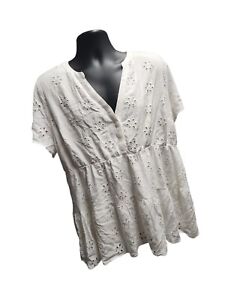 Torrid Womens Babydoll White Eyelet Top Blouse Size 1, Preowned
