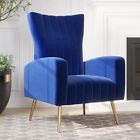 Upholstered Wingback Arm Chair Velvet Accent Chair w/ Metal Legs, 6 Colors