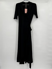 Quince Women’s Black Tencel Jersey True Wrap Dress Midi sz M NWT Short Sleeve