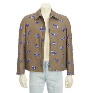 DIOR 3100$ Beige Wool Zipped Jacket With Dior & Kenny Scharf Violet Print