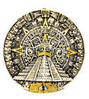 Aztec Sun Stone Calendar Mayan Mexico Plaque with Pyramid Art 9 1/2