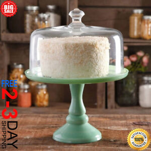 Timeless Beauty 10-Inch Cake Stand with Glass Cover, Milk White Free Shipping