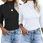 Women Turtleneck Long Sleeve Shirts Mock Neck Slim Fitted Layer Tee Casual Tops