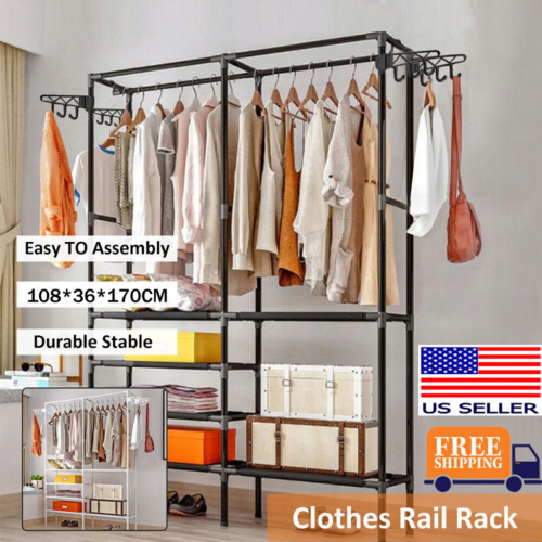 Heavy Duty Adjustable Closet Storage Shelf Metal Garment Rack Clothes Organizer