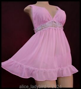 SHEER 2pc VICTORIA'S SECRET Vintage BABYDOLL Nightgown PANTIES Set Ruffle ~M/L