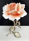 Vtg Italy Capodimonte Figurine Flower Orange Rose Porcelain Silver Argento 1000