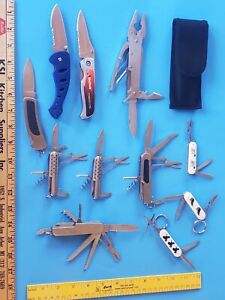 LOT Of 11 Pocket Knives & Multi-Tools EDC Stainless Fishing Scouts