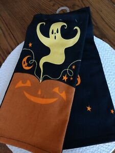 Halloween Johanna Parker Ghost Jack o' Lantern Kitchen Hand Towel Set Of 2 New!