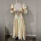 Vintage cottagecore tea length Victorian satin unionmade beaded dress gown 11/12