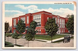c1920s~Elkins West Virginia WV~Old High School~Randolph County~Car~VTG Postcard