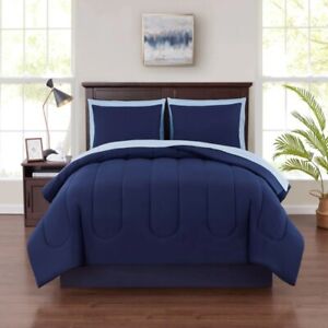 Navy Reversible 7-Piece Bed in a Bag Comforter Set with Sheets, Full