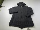 Aran Crafts Ireland Womens Cardigan Sweater Medium Gray Wool Hooded Full Zip