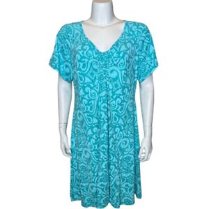 Fresh Produce Womens Emma Dress 1X Pullover V-neck Geometric Print Blue Rayon