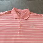 Adidas Climalite Polo Shirt Mens 2XL Pink Striped Golf Performance Stretch Logo